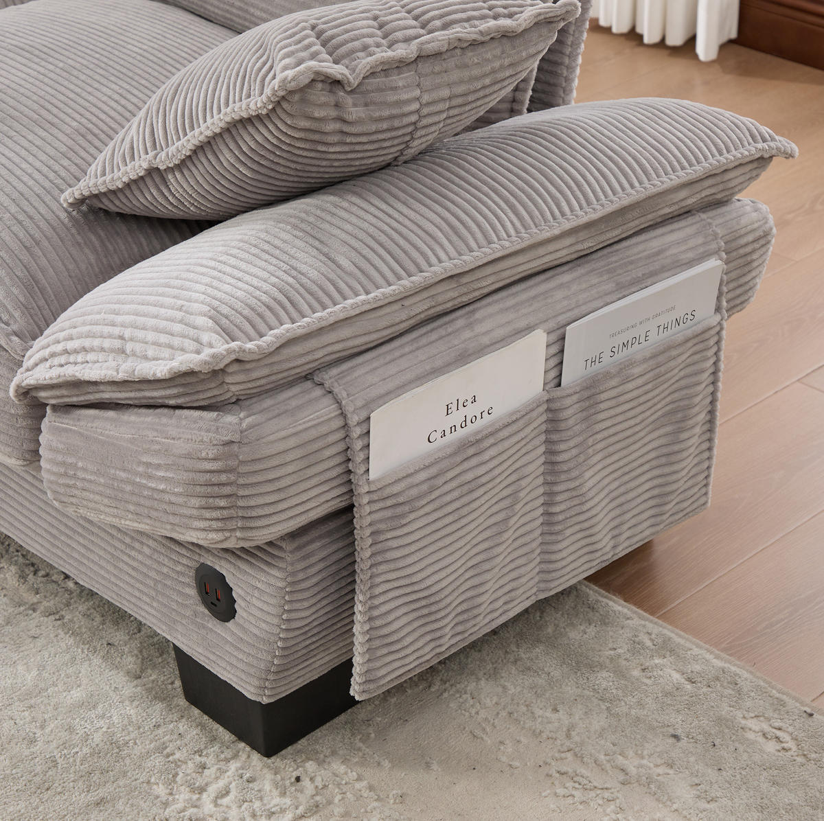 SOFA 2-Sitzer mit USB-C ca. 190 x 73 x 84 cm Cord Hellgrau - Hellgrau, Kunststoff (73/84/190cm) - Meubliv