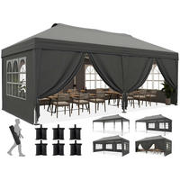 FALTPAVILLON 3x6m mit 6 Seitenwänden Grau Bogenfenster - Grau, Metall (585/285/293cm)
