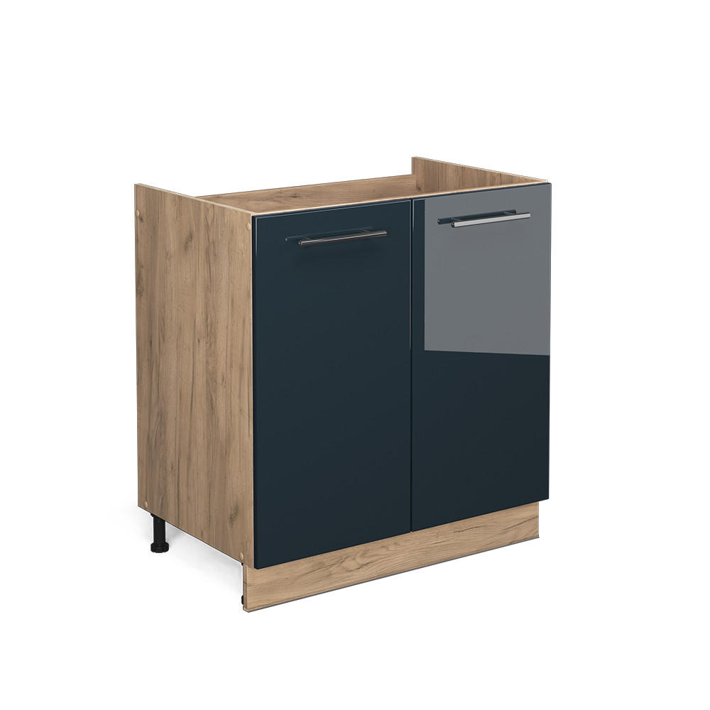 SPÜLENUNTERSCHRANK Fame-Line Dunkelblau Hochglanz 80 cm ohne AP - Honigeiche/Eiche Wotan, Holzwerkstoff (80/82/51.6cm) - Vicco