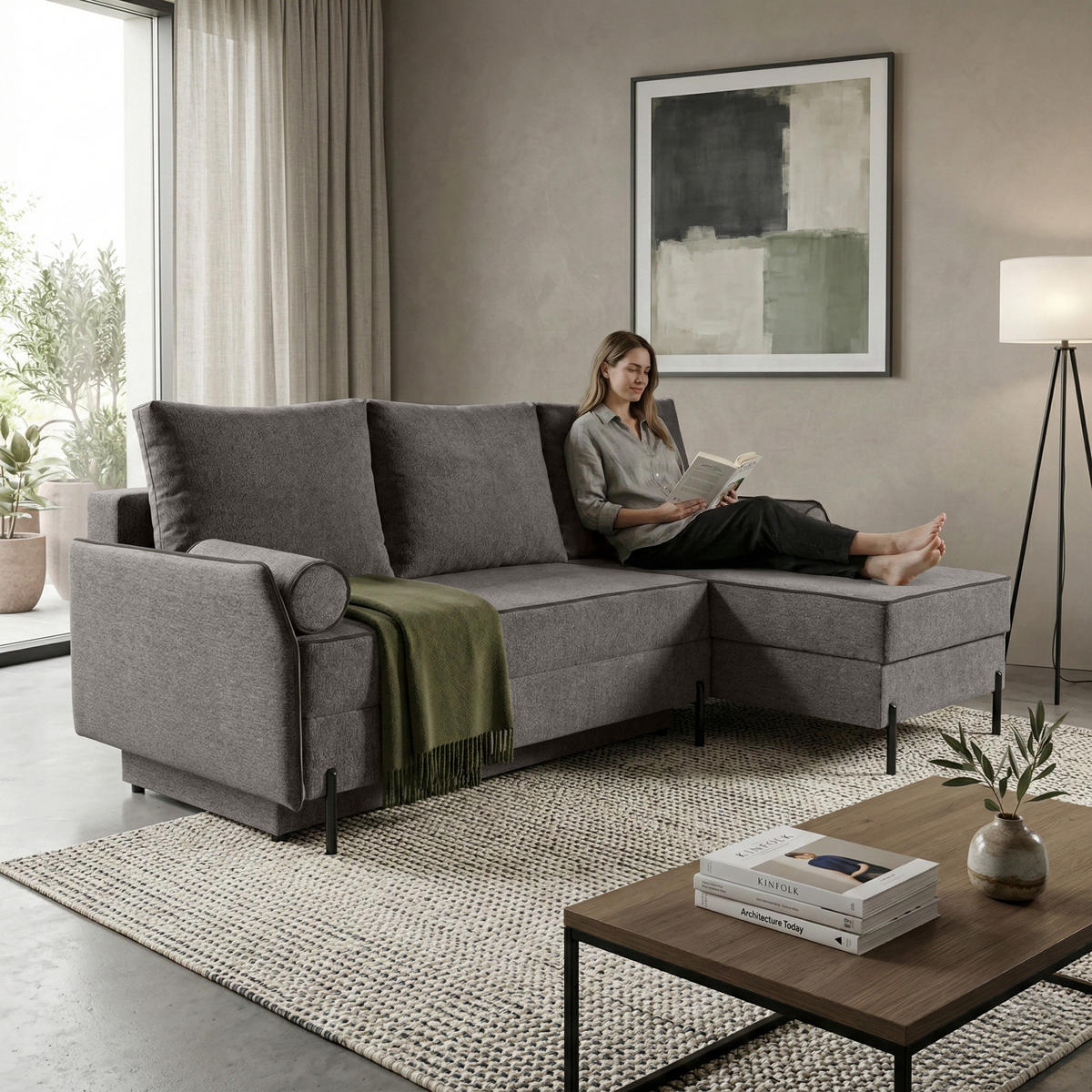 ECKSCHLAFSOFA Livio mit Schlaffunktion und universeller Ottomane, Braun - Braun, Textil (213/155cm) - Beautysofa