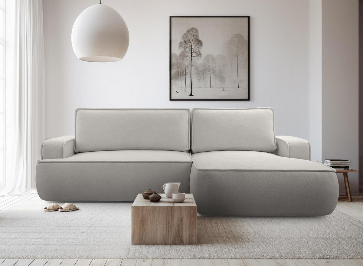ECKSOFA L Form Ablia Hellgrau 267/168/87 cm mit Schlaffunktion R - Hellgrau/Schwarz, Kunststoff/Textil (267/168cm) - AX Living