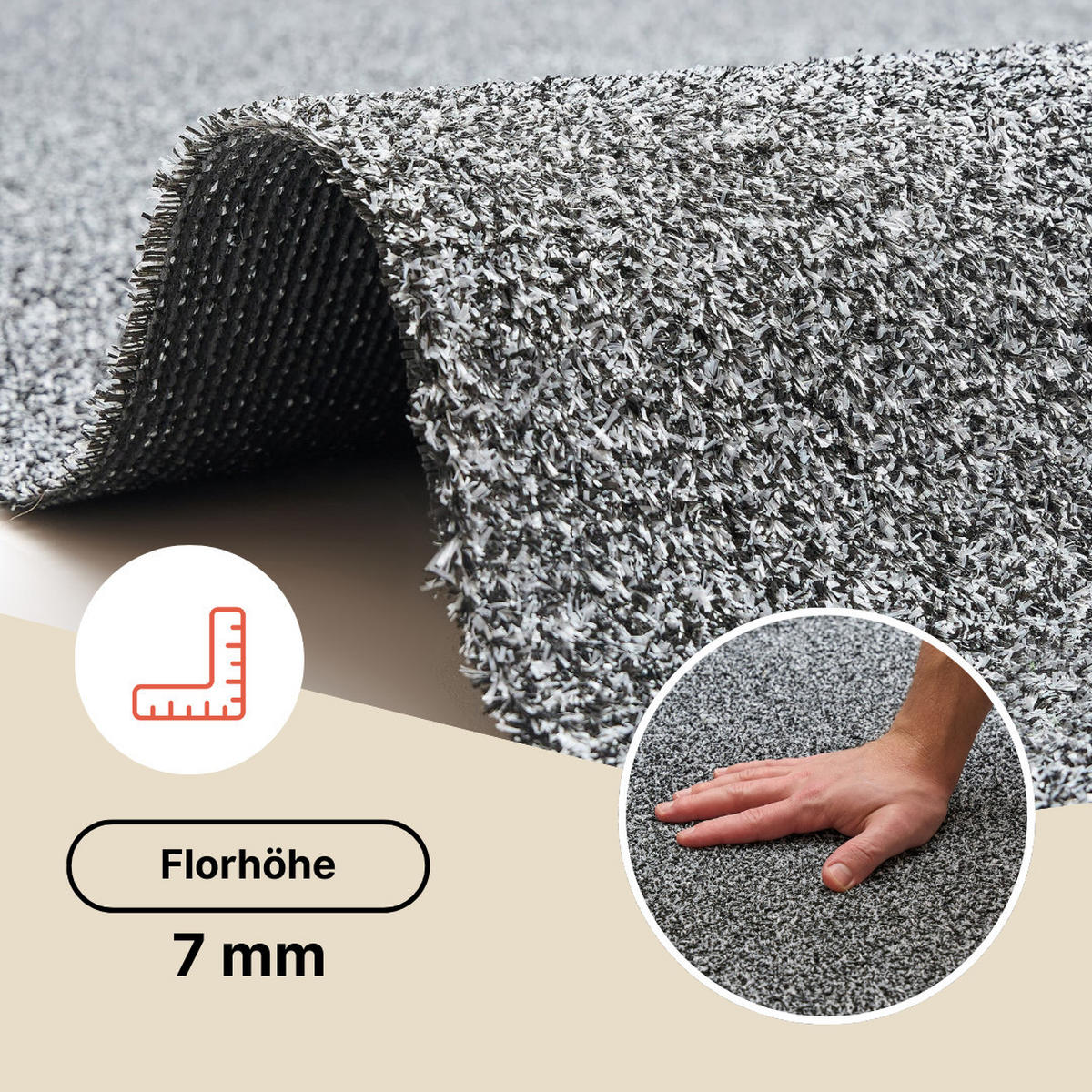 KUNSTRASEN Canyoo Schwarz Grau 6 mm – Rasenteppich, wetterfest, für Terrasse & Garten 300/850 cm - Schwarz/Grau, Textil (300/850cm) - Tapiso