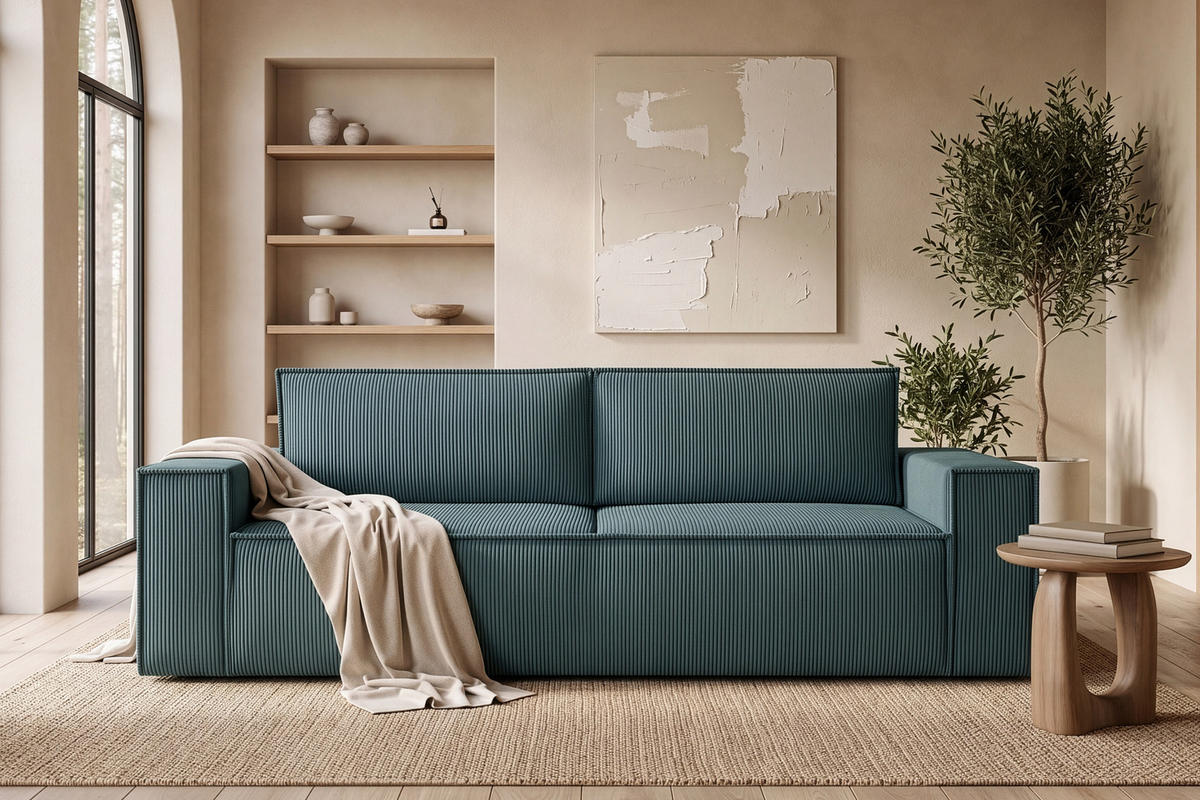 3-SITZER-SCHLAFSOFA NAPI in Pet Friendly Cord-Stoff, Blau - Blau/Schwarz, Textil (244/89/101cm) - KONSIMO®