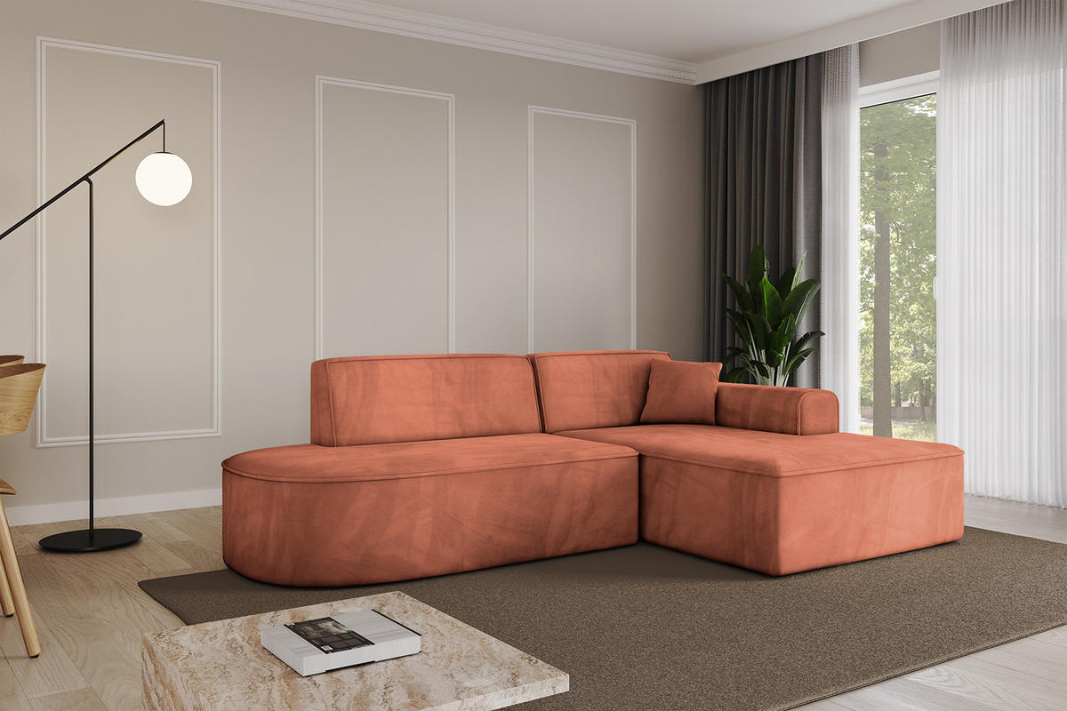 ECKSOFA Ottomane Rechts IREA-L1-v3 - 232x165x77 cm Apricot - Koralle, Holzwerkstoff/Textil (232/165cm) - ALTDECOR