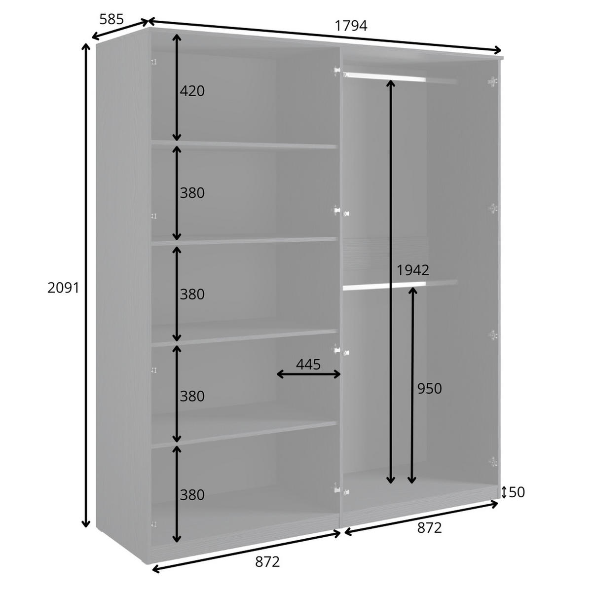 KLEIDERSCHRANK Graphitschwarz 180/210/59 - Graphitfarben, Holzwerkstoff (180/210/59cm) - RAUMHIRSCH FURNITURE