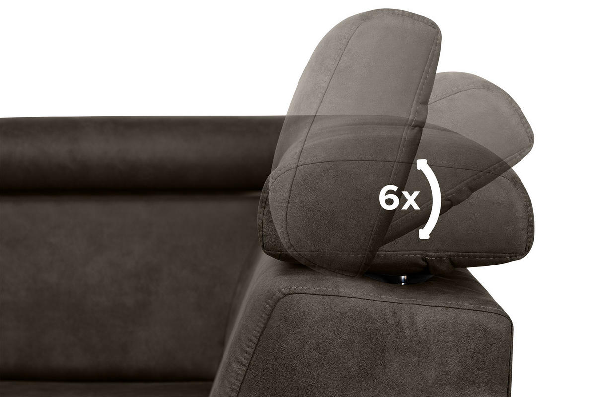 SCHLAFECKSOFA RATLO links 4/5-Sitzer mit Bettkasten in Lederoptik, grau - Silberfarben/Grau, Textil (270/190cm) - KONSIMO®