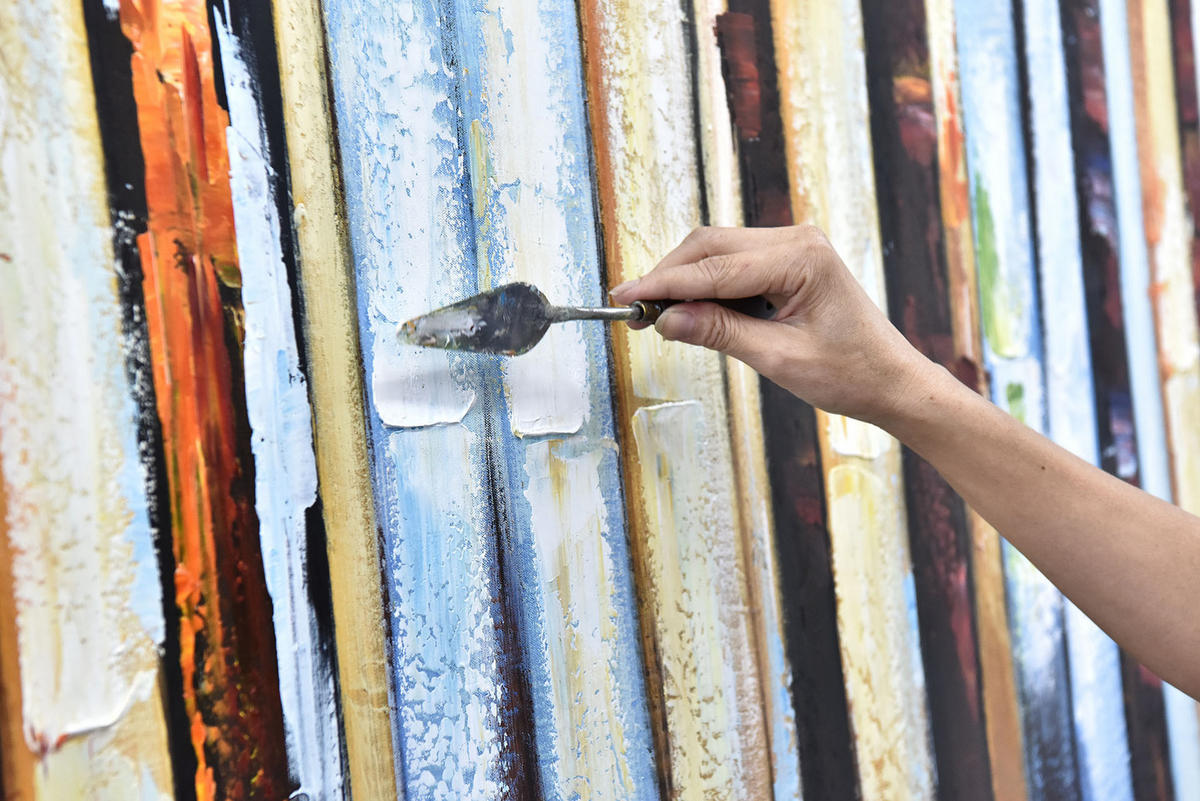 ÖLGEMÄLDE 140/70 cm - Blau/Gelb, Holz/Textil (140/70cm) - KUNSTLOFT