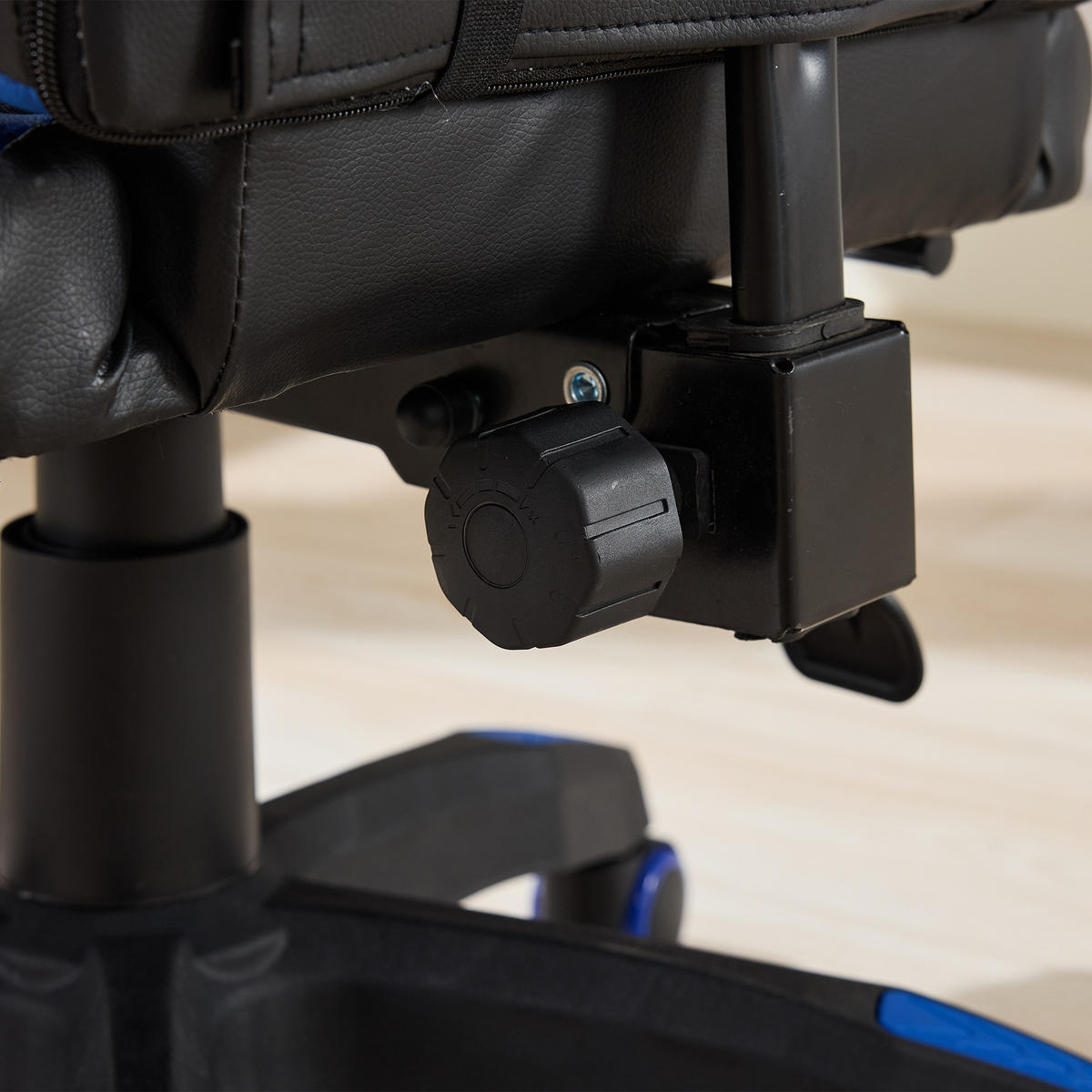 STUHL B64 / T58 / H116.5-126 cm,, Rennsport-Design, 360° drehbar und höhenverstellbar, Schwarz und Blau - Blau, Kunststoff (58/116.5/64.5cm) - Redom