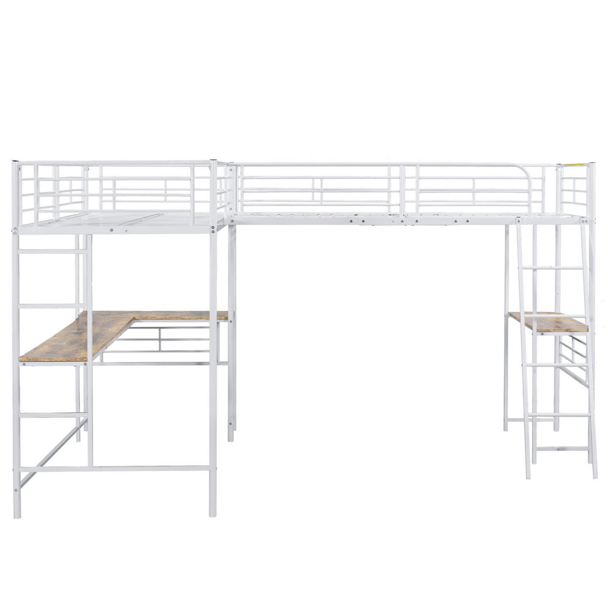 HOCHBETT 90/200 cm in Weiß mit Schreibtisch und Doppeltreppe - Weiß, Metall (140/200cm) - Flora Grace
