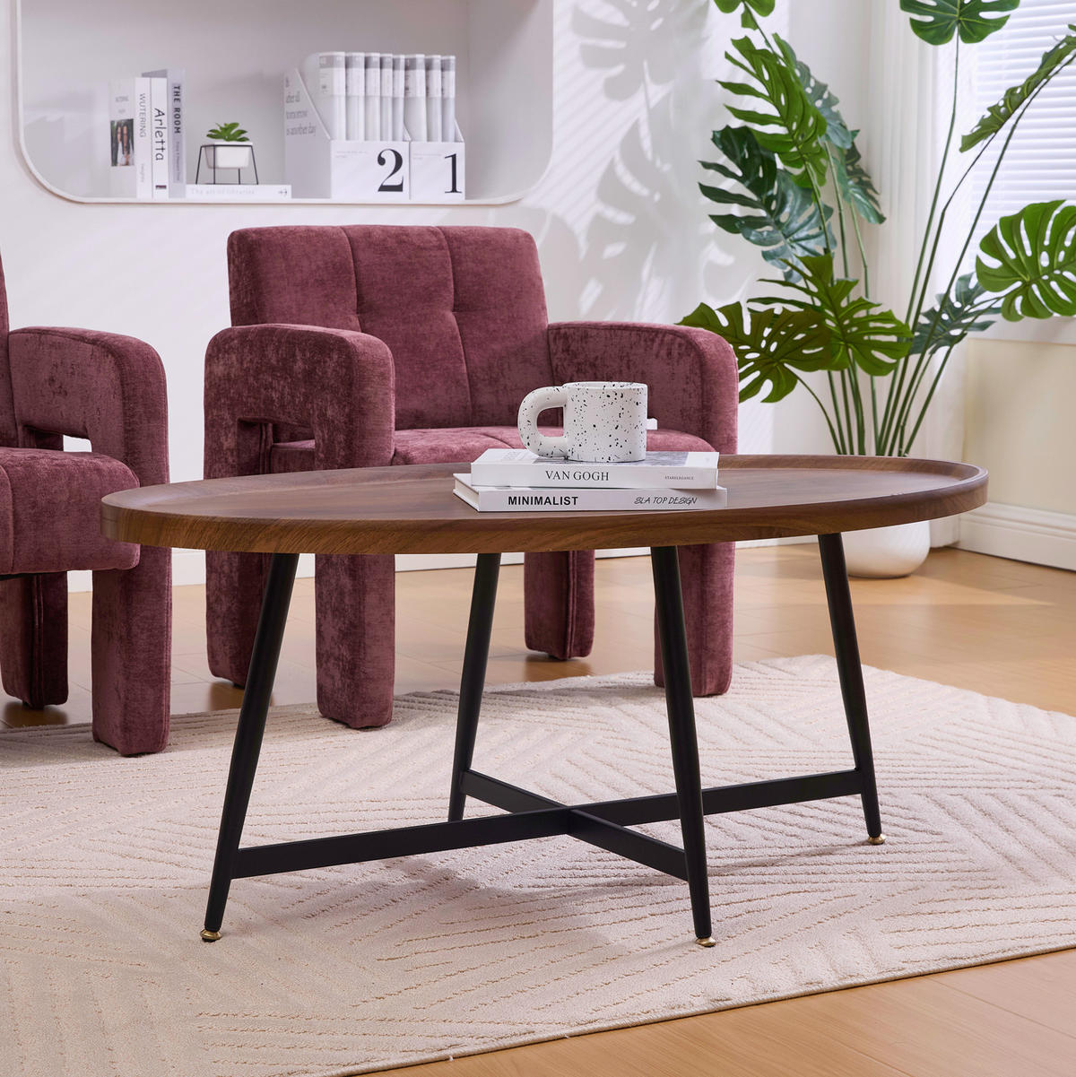 KONFERENČNÍ stolek z MDF, 110/55/45 cm hnědý s černou kovovou podnoží - hnědá, kompozitní dřevo (110/55/45cm) - BEAOK
