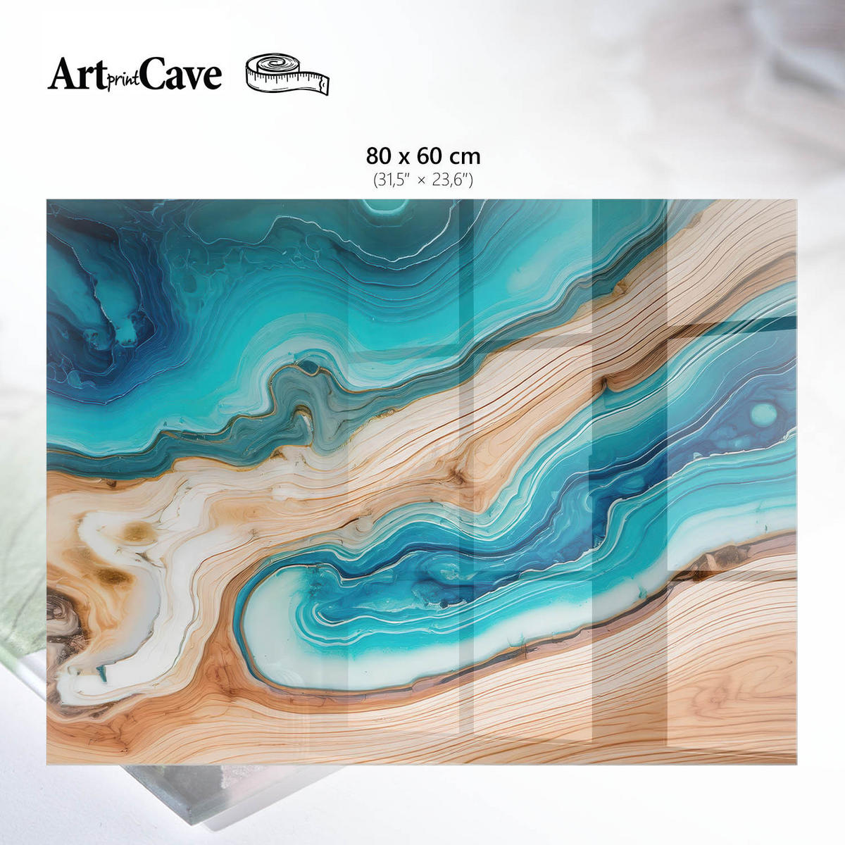 GLASPLATTE 80x60 cm – Wellenförmige Abstraktion - Braun, Glas (0.4/80/60cm) - ArtPrintCave