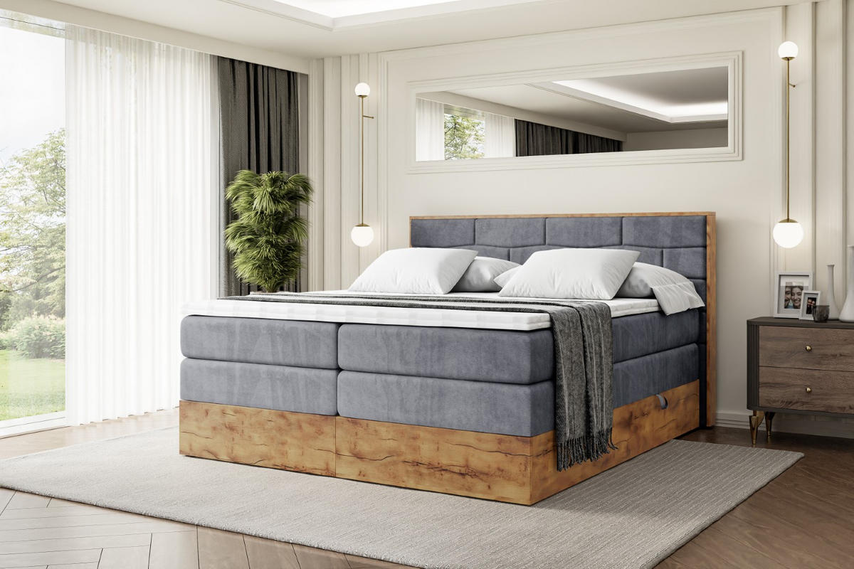 BOXSPRINGBETT mit Matratze H3|H4 und Lattenrost - LOLLI8 KING-160x200 - Dunkelgrau Casablanca - Dunkelgrau, Holzwerkstoff (160/200cm) - ALTDECOR