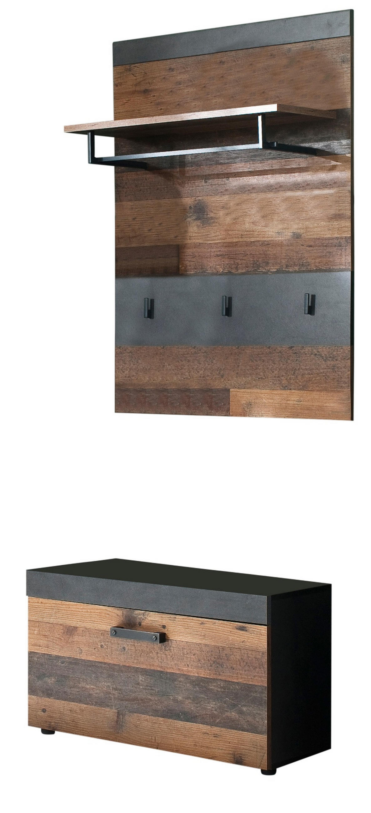 GARDEROBE Old Used Wood mit grau 2-teilig 80 x 192 cm, Set in modernem Design - Silberfarben/Schwarz, Holzwerkstoff/Kunststoff (80/192/37cm) - Top.Furn