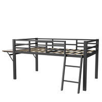METALLBETT 90 x 200 cm in Schwarz mit LED-Lichtband - Schwarz, Metall (90/200cm) - KOMHTOM
