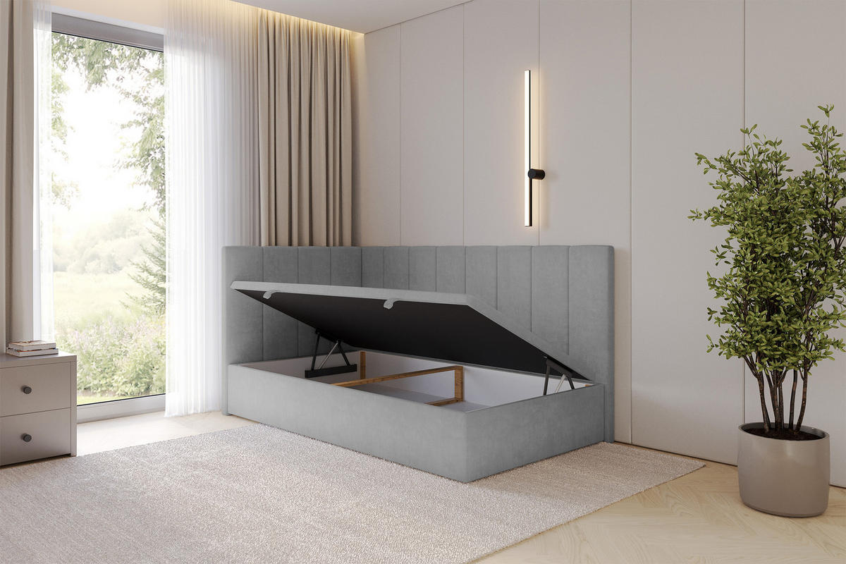 EINZELBETT Jugendbett mit Bettkasten Rechts, ohne Matratze - LOVY 90x200 Grau - Anthrazit, Holzwerkstoff/Textil (90/200cm) - ALTDECOR