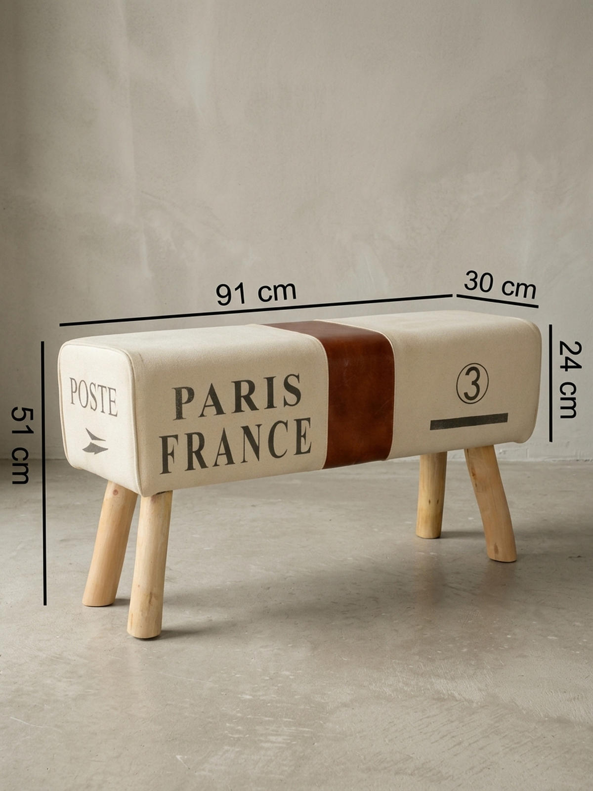 SITZBANK – Stoff/Leder, 91 cm, Braun/Beige, Holzbeine - Braun, Leder/Holz (91/51/30cm) - KADIMA DESIGN