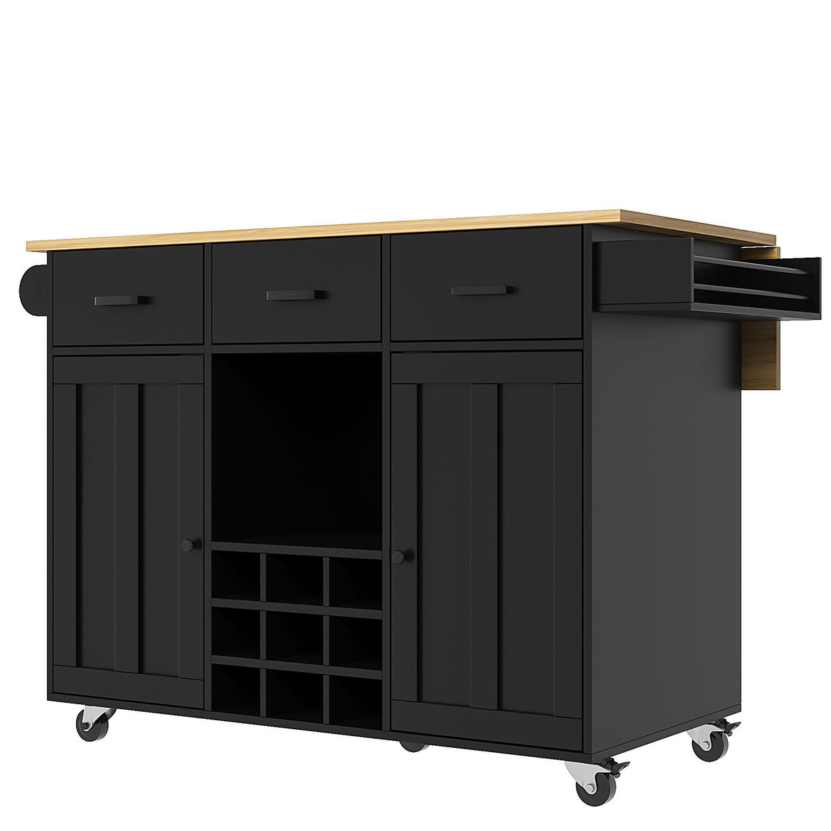 KÜCHENINSEL in Schwarz Küchenwagen mit Arbeitsplatte, Handtuchhalter und verstellbaren Trennwänden, B104/T39.5/H91.5cm - Schwarz, Holzwerkstoff/Metall (104/91.5/40cm) - STILVORA