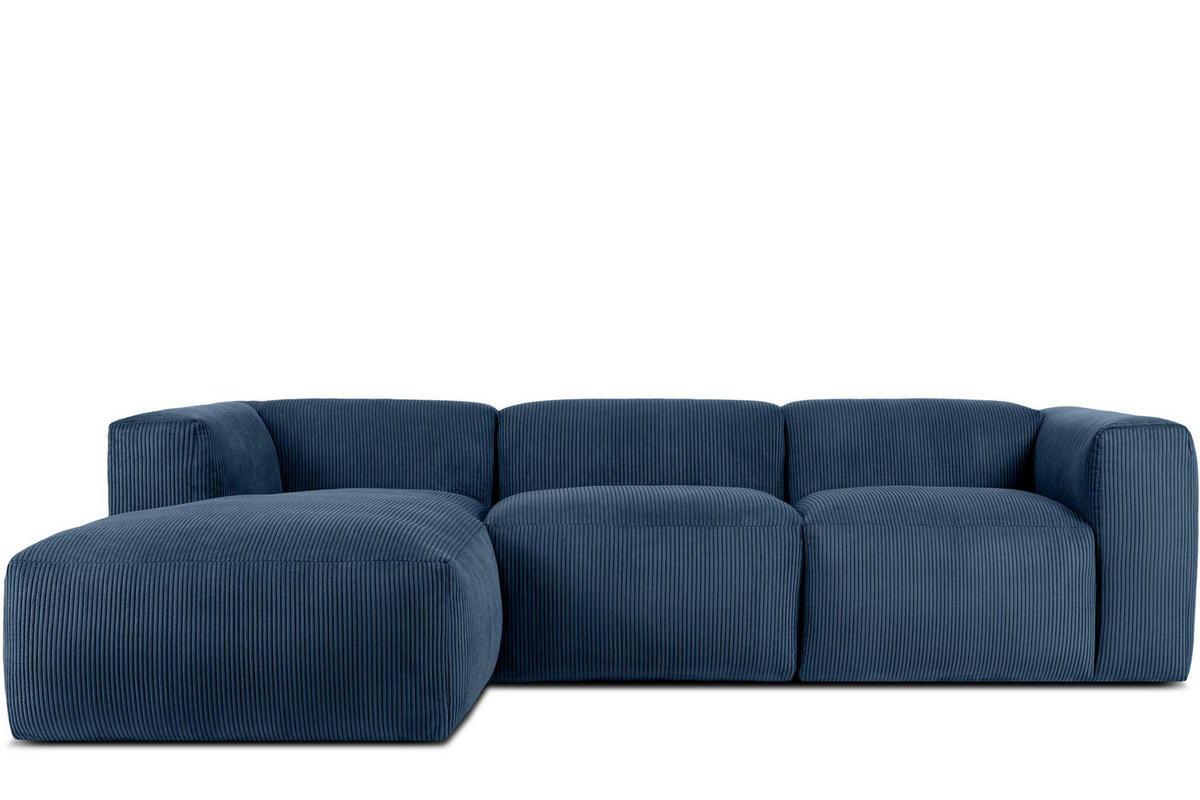 ECKMODULSOFA-LINKS BUFFO mit extrem weicher und bequemer Sitzfläche, Kordstoff, marineblau - Blau/Grün, Textil (297/180cm) - KONSIMO®