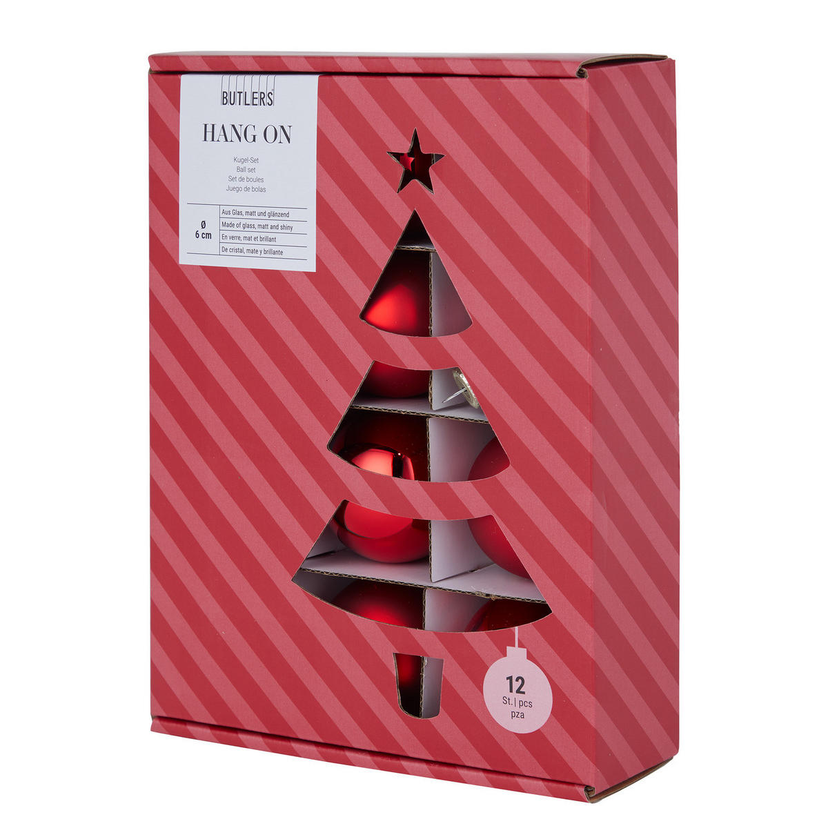 CHRISTBAUMKUGEL (12er-Set) Hang On Kugel Ø6cm - Rot, Glas (6/6/6cm) - Butlers