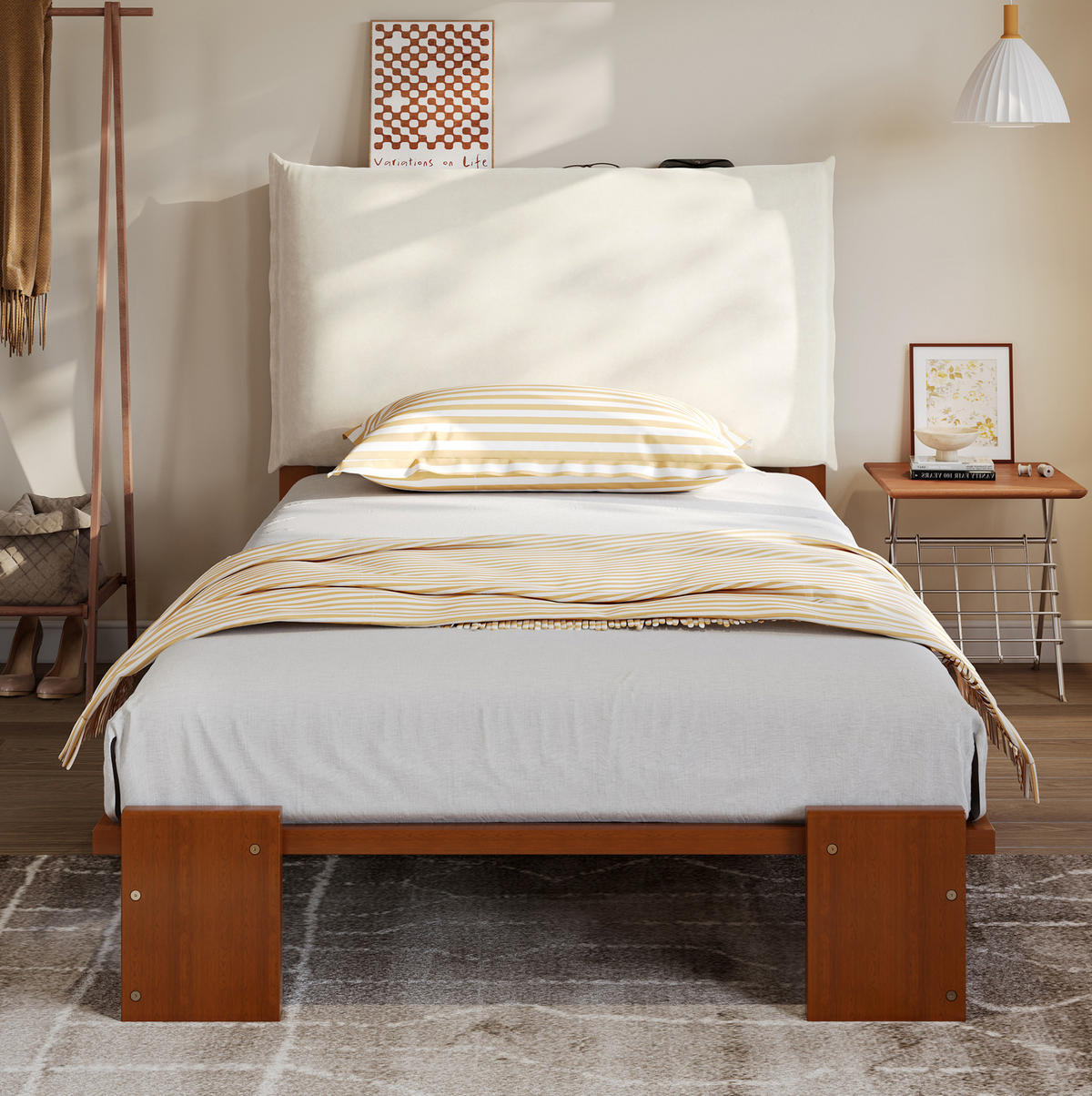 POLSTERBETT 90/200 cm mit gepolsterter Rückenlehne, stabilen Lattenrosten und Kiefernholzgestell, Dunkelbraun - Braun, Textil (90/200cm) - Redom