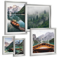 BILDER SET 5er Set - 50x50 cm & 20x30 cm & 40x60 cm Silberner Rahmen - Straßen, Häuser, Pflanzen, Töpfe - Silberfarben, Kunststoff (40/60cm) - TULUP