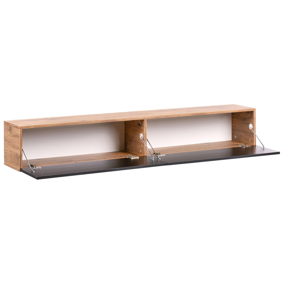 WANDMONTIERTER-TV-SCHRANK Schwarz/Braun Gladstone - Schwarz/Braun, Holzwerkstoff (180/30/32cm) - Beliani