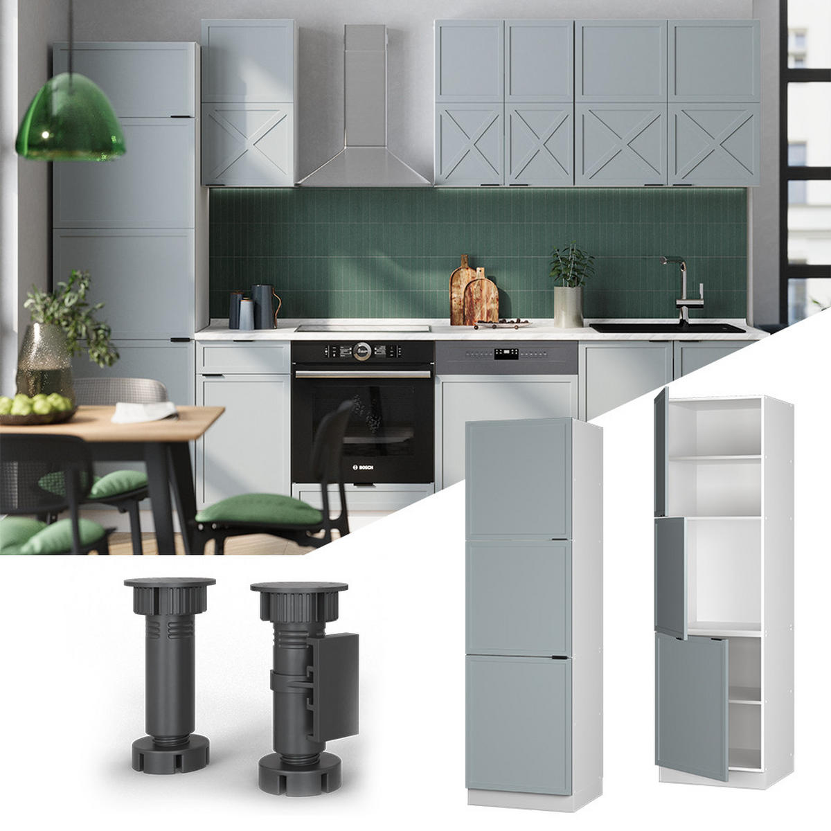 SKŘÍŇKA NA VESTAVĚNOU TROUBU Fame-Line Světle modrošedá - bílá/světle modrá, kompozitní dřevo (60/206.8/58cm) - Vicco