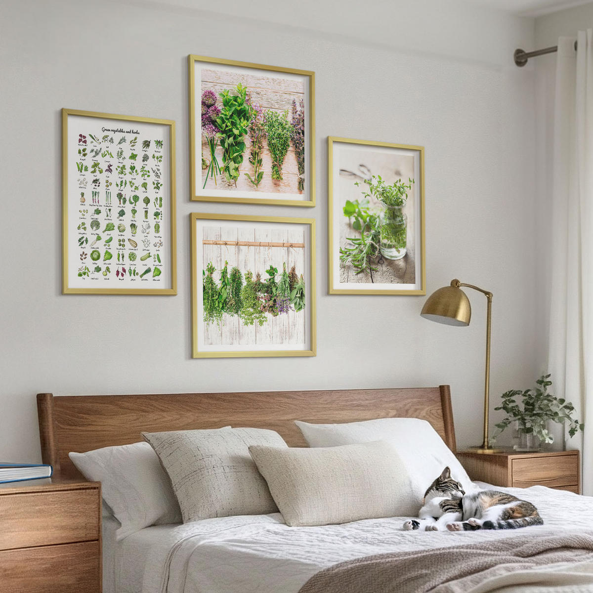 BILDER SET 4er Set - 50x50 cm & 40x60 cm Goldrahmen - Getrocknete Kräuter für die Küche - Goldfarben, Kunststoff (50/50cm) - TULUP