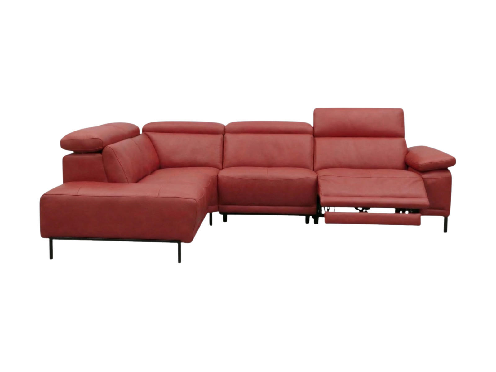 ECKSOFA Linus Echtleder mit 1 x Relaxfunktion Rot - Rot, Leder/Metall (220/262cm)