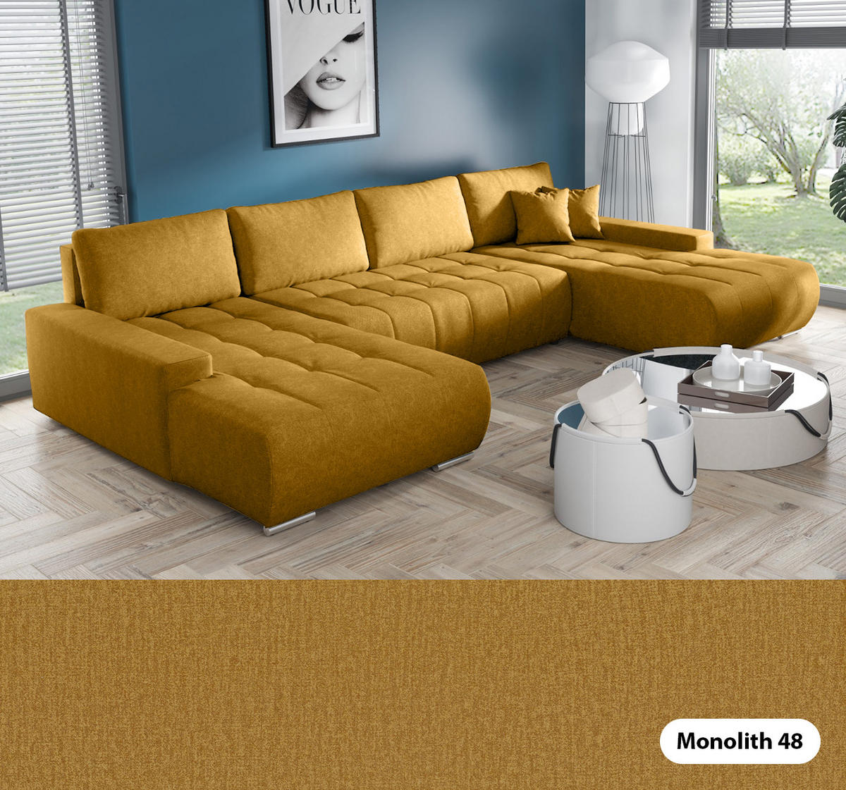 ECKSOFA U Form Bonari U, Honig - Braun, Textil (185/85/350cm) - Meblito