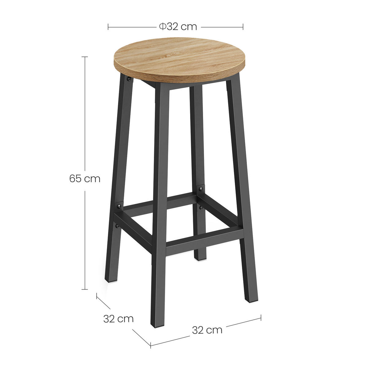 BARHOCKER in sonoma Eiche und Schwarz Beine - Naturfarben, Holzwerkstoff (32/65/32cm) - Home Collective