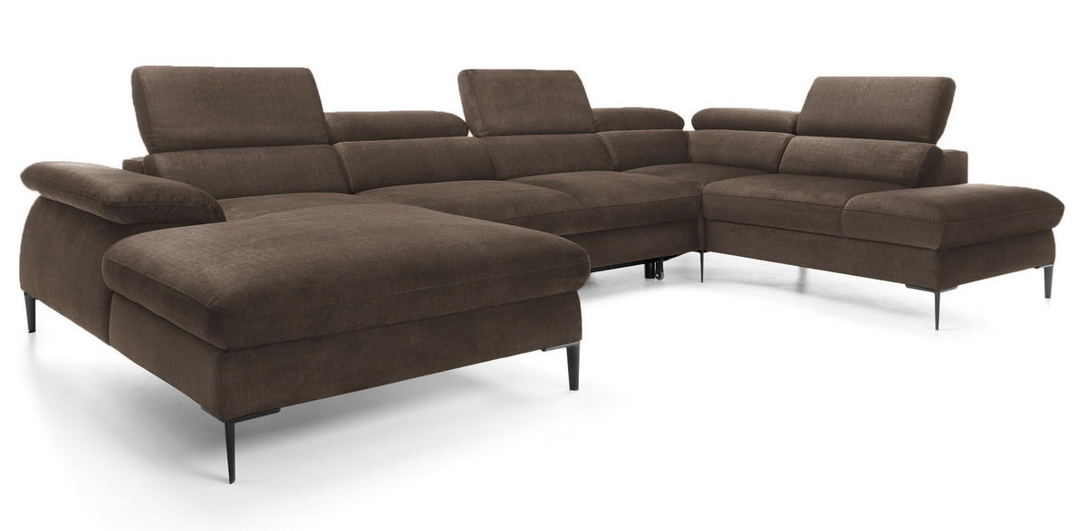 ECKSOFA U-Form 350 cm Amaro M mit Schlaffunktion, Links, Braun - Braun, Holz (214/353cm) - Emporius