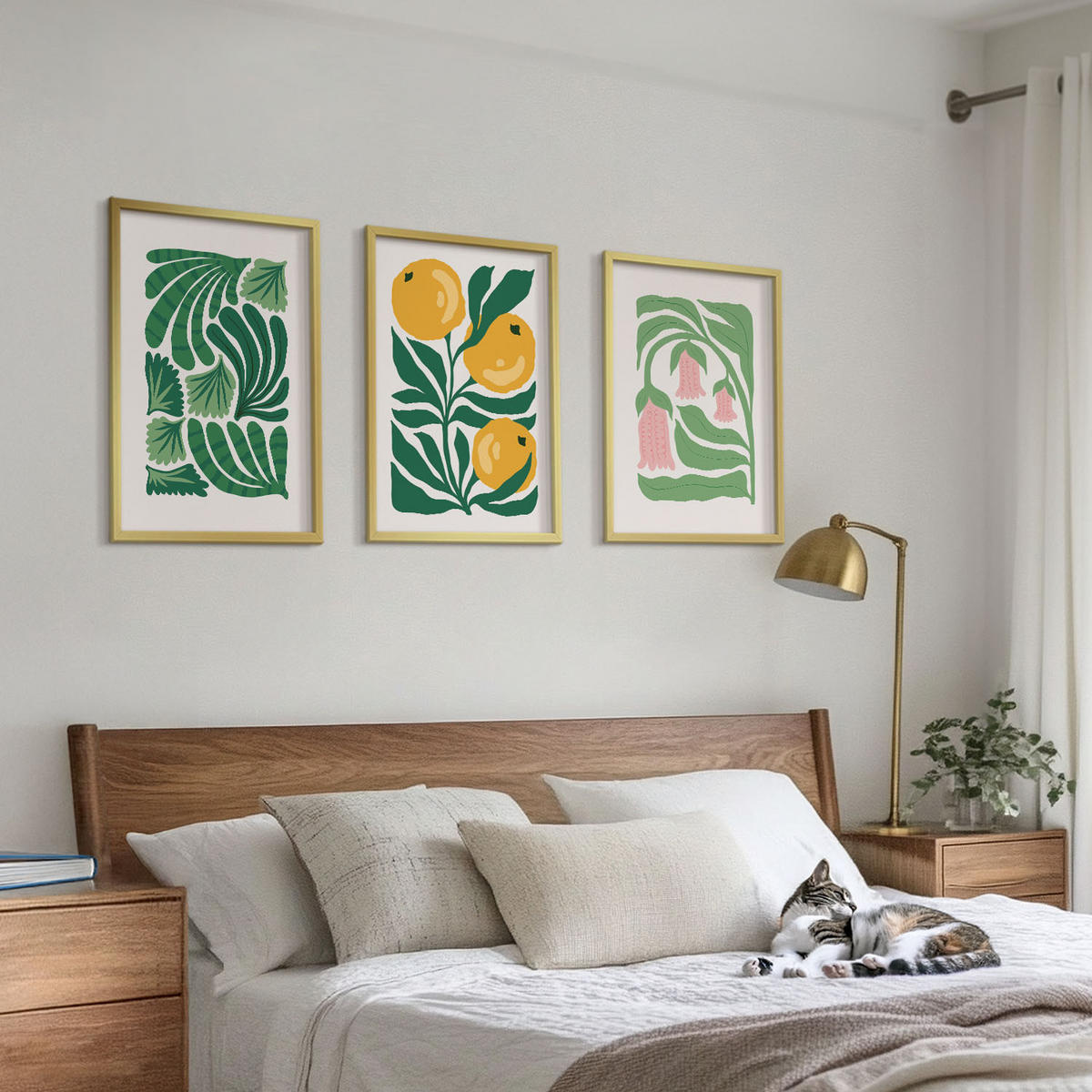 BILDER SET 3er Set - 40x60 cm Goldrahmen - Minimalistische Pflanzenmuster - Goldfarben, Kunststoff (40/60cm) - TULUP