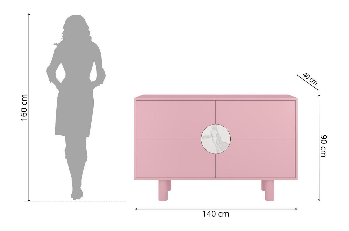 SIDEBOARD Zoe, Mit Marmor, 140 cm, Rosa - Hellrosa, Holz/Holzwerkstoff (140/90/40cm) - Dancan