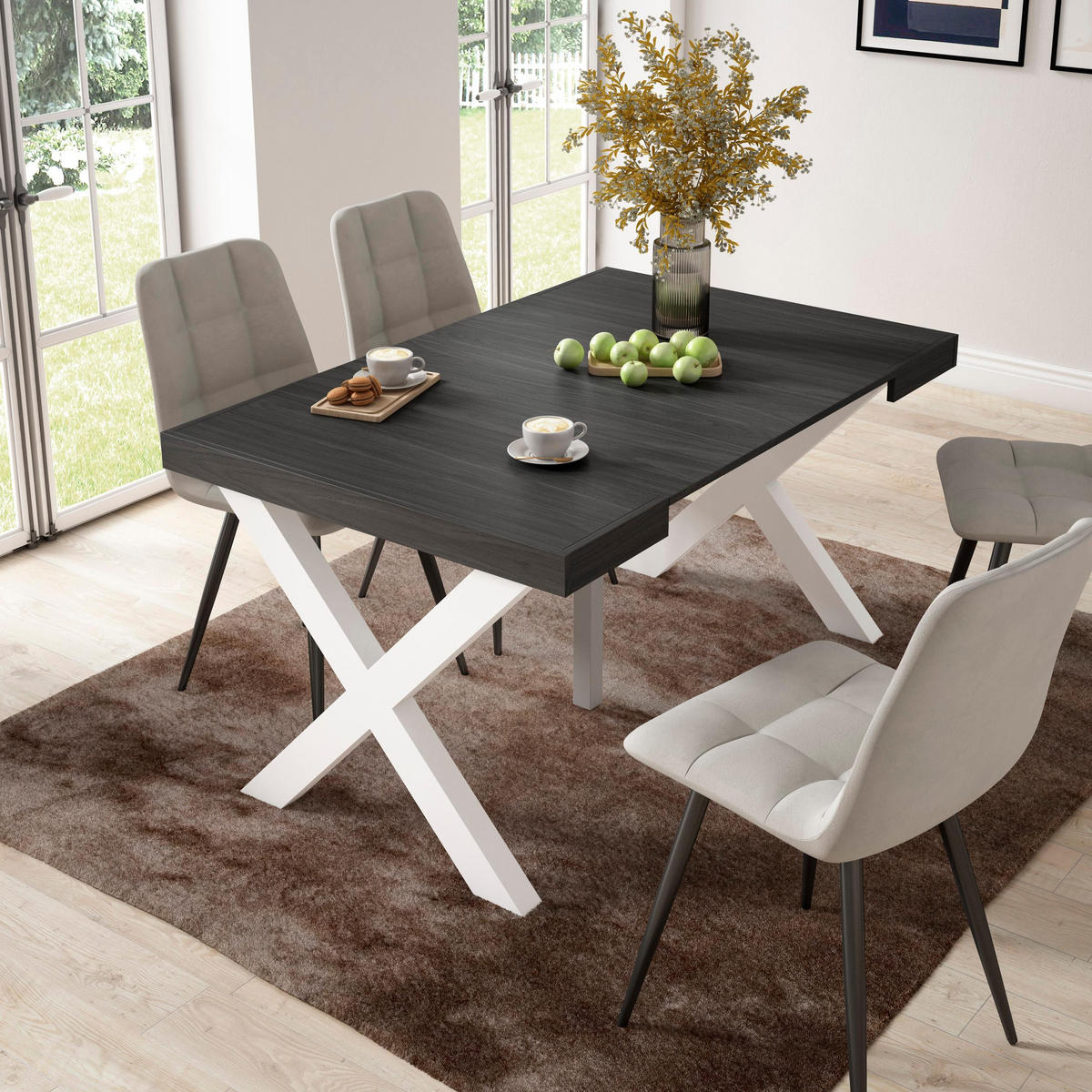 KONSOLENTISCH ausziehbar 58 bis 140cm, für 6 Gäste, schwarz, 90/58/73cm - Schwarz, Holzwerkstoff (90/140/73cm) - Skraut Home