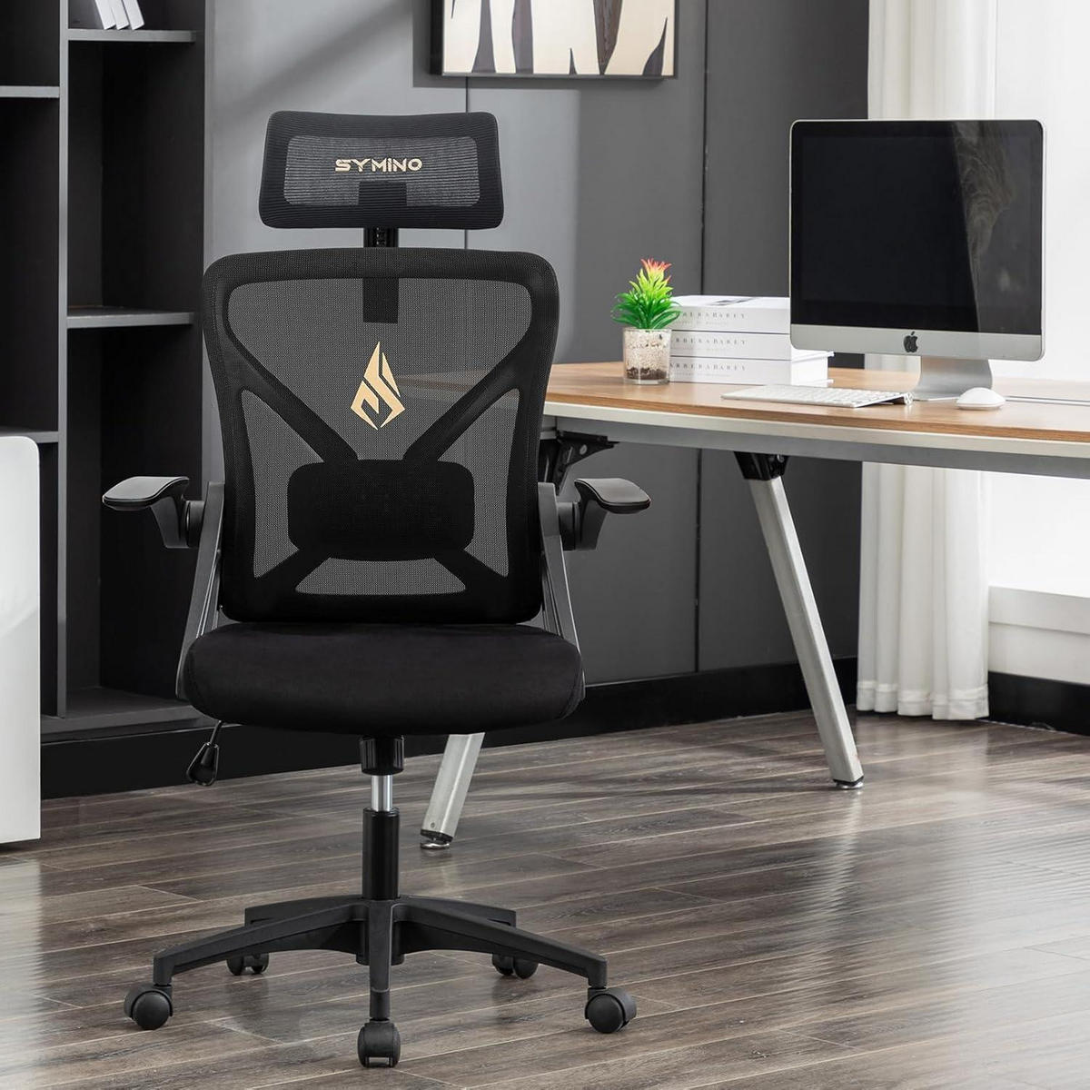 BÜROSTUHL Ergonomisch mit Kopfstütze und Lordosenstütze Schwarz Kunststoff - Schwarz, Kunststoff (58/58/27cm)