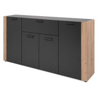 SIDEBOARD grau, Artisan Eiche 162 x 85 cm, Kommode 4-türig - Anthrazit/Schwarz, Holzwerkstoff/Kunststoff (162/85/34.5cm) - Furn.Design