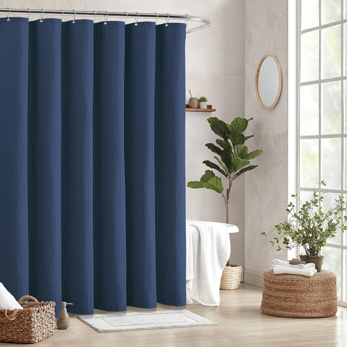DUSCHVORHANG – 180 x 180 cm (inkl. 12 Kunststoffhaken) – Marineblau - Dunkelblau, Textil (180/180cm)