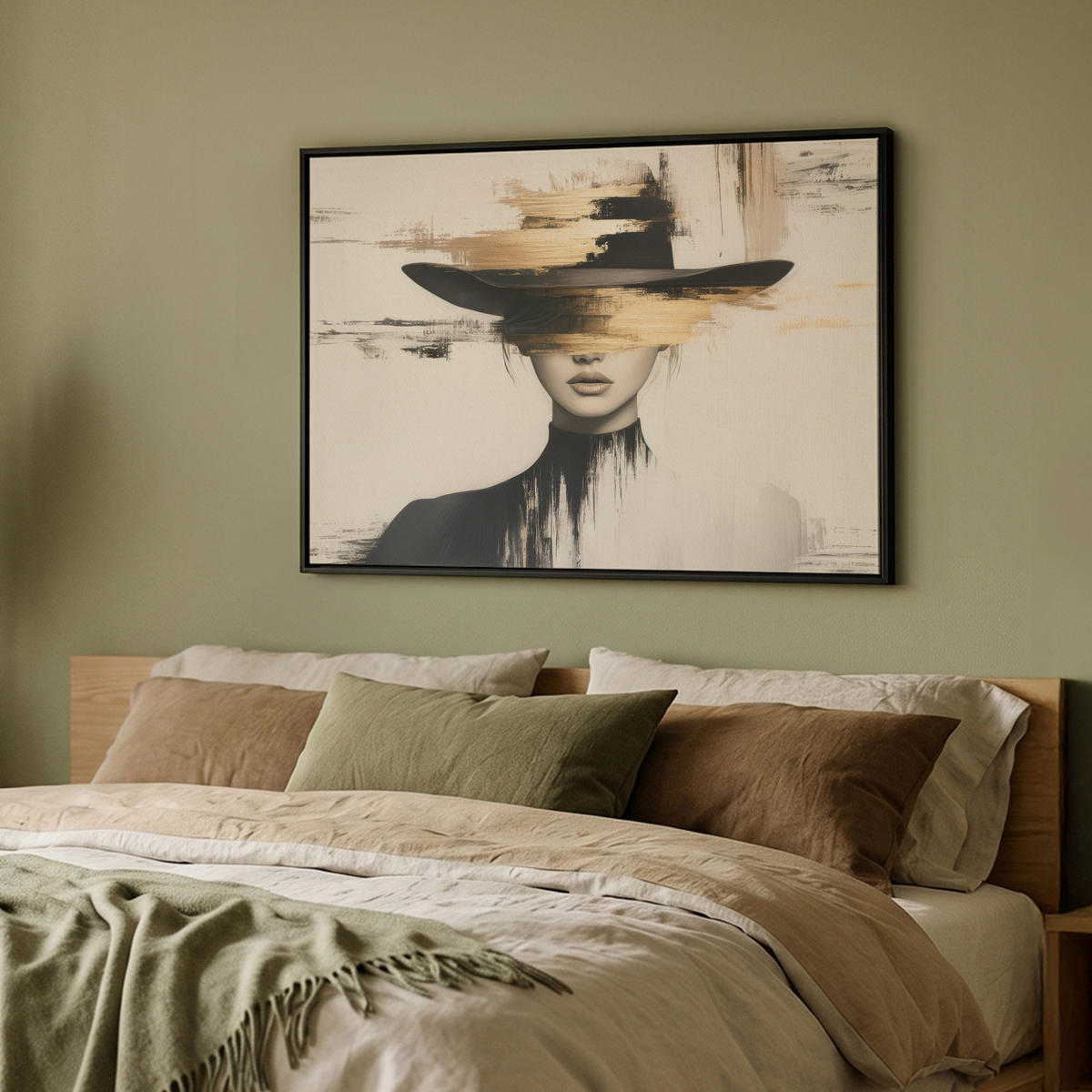 LEINWAND Bilder mit Rahmen - Frau - Hut - Farbe - 100x70 - Goldfarben, Textil (100/70cm) - MuchoWow