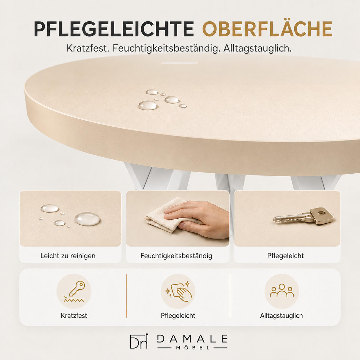 ESSTISCH rund ausziehbar 100/300/76 cm, Kaschmir, 54 cm Tischplatte + Industrial Metallgestell Weiß - Kaschmir/Weiß, Holzwerkstoff/Metall (100/300/76cm) - Damale Möbel