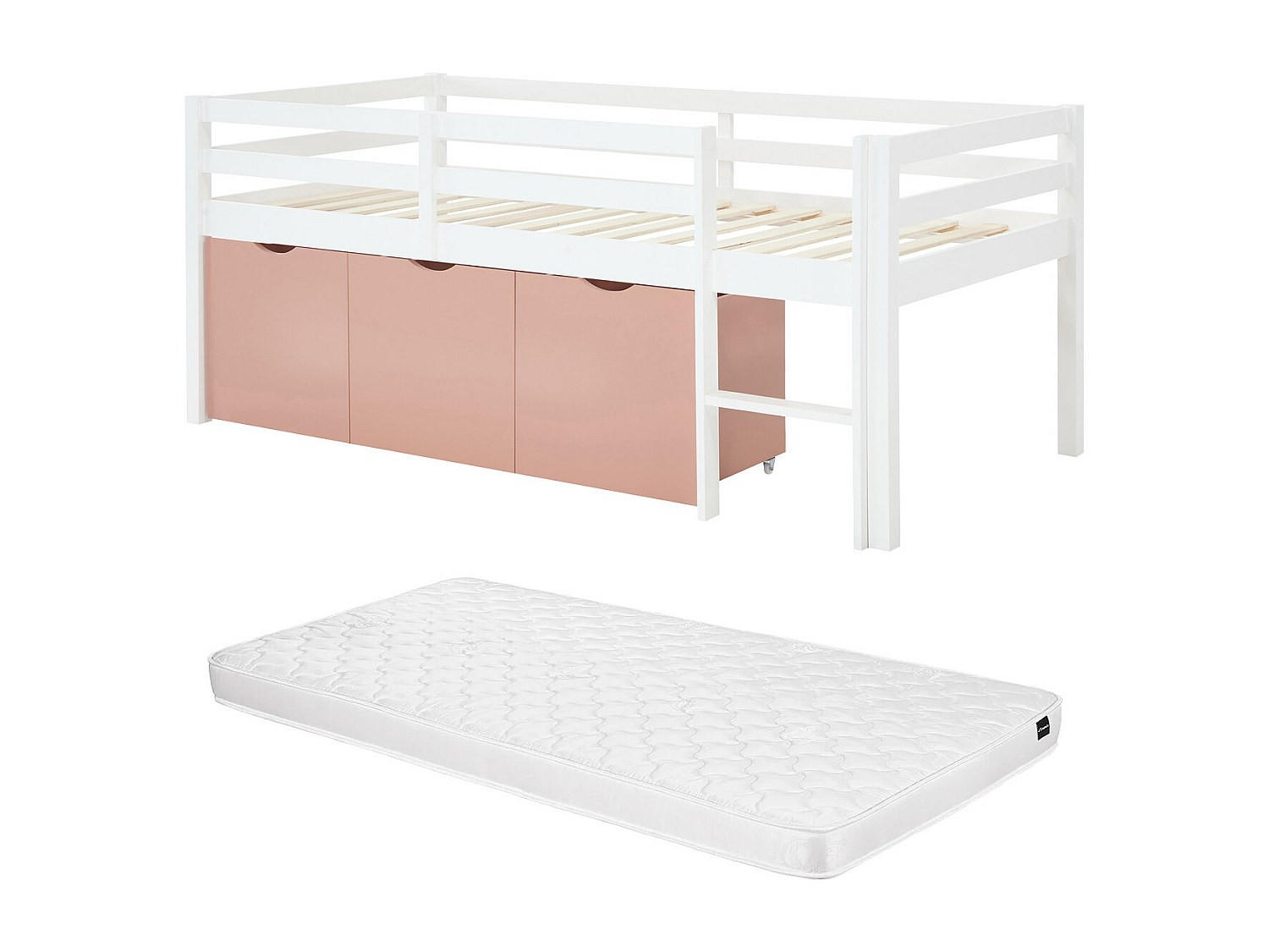 HALBHOCHBETT - 1 Person - holz - rosa, weiß Laniori - Weiß, Holz (90/190cm) - Vente-Unique