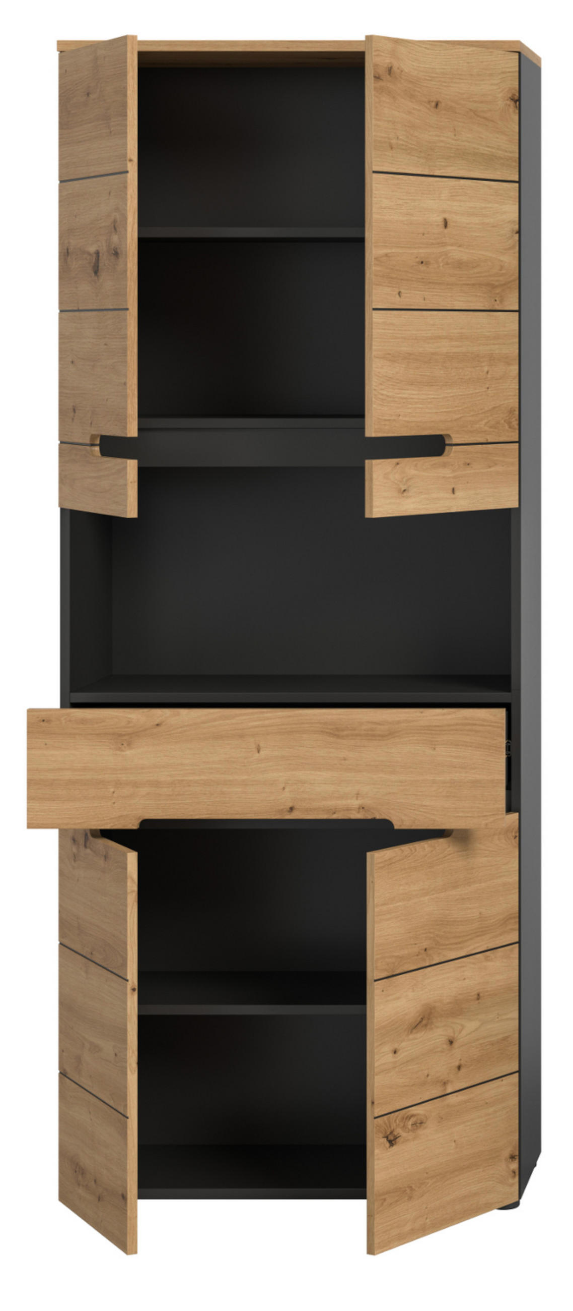 HOCHSCHRANK Eiche, grau 76 x 193 cm, Badschrank mit Soft-Close - Eiche Artisan/Grau, Holz/Holzwerkstoff (76/193/34cm) - Inn.Furn