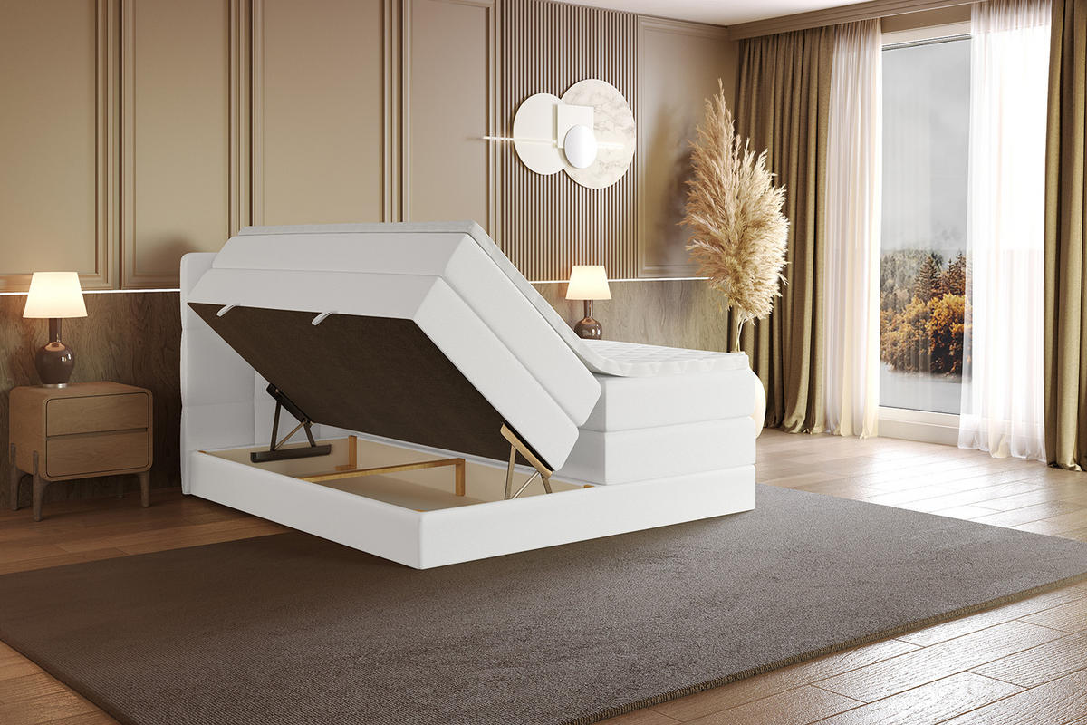 BOXSPRINGBETT mit Matratze H3|H4 und Lattenrost - LIRO KING-120x200 - Weiß - Weiß, Holzwerkstoff (120/200cm) - ALTDECOR