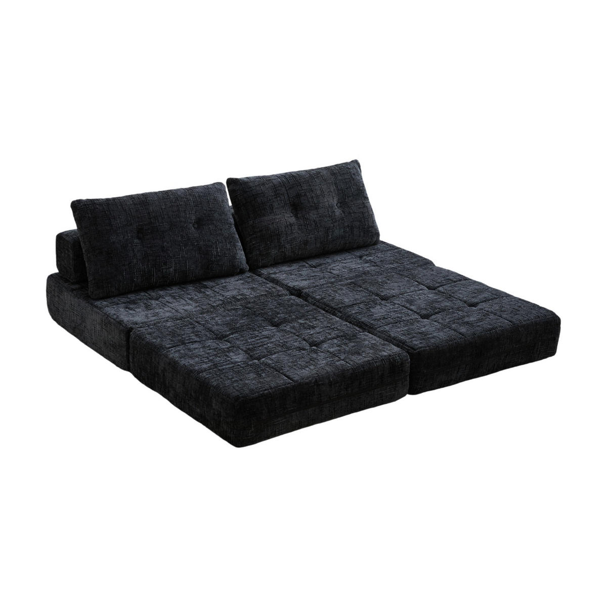 SCHLAFSOFA Schwarz mit Kopf- und Lendenkissen, Chenille - Schwarz, Textil/Metall (79/57/79cm) - CHICFURN