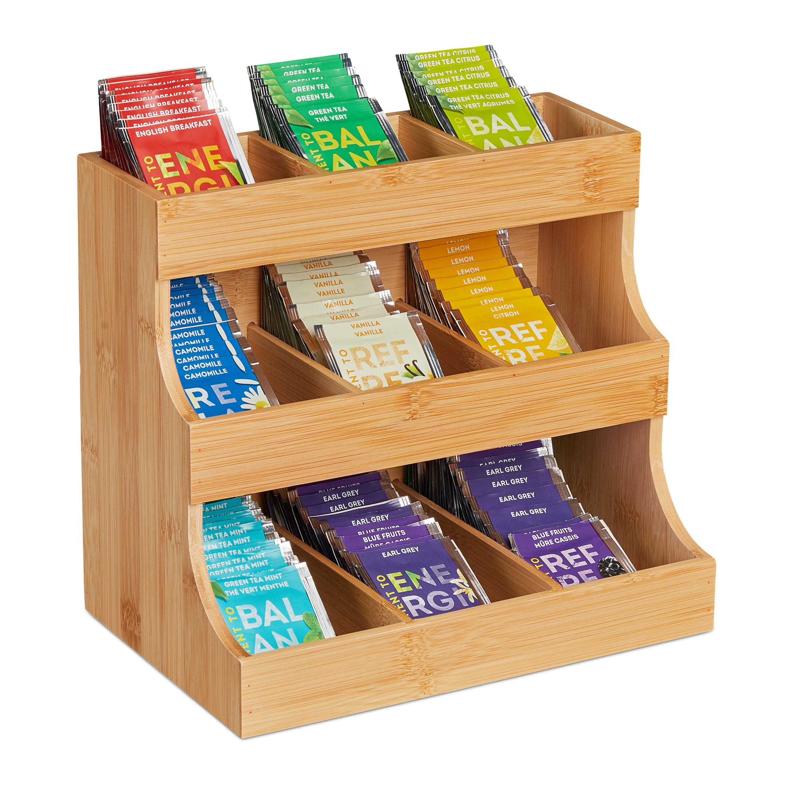 TEE-ORGANIZER - Hellbraun, Holz/Holzwerkstoff (27/24/17.5cm) - Relaxdays