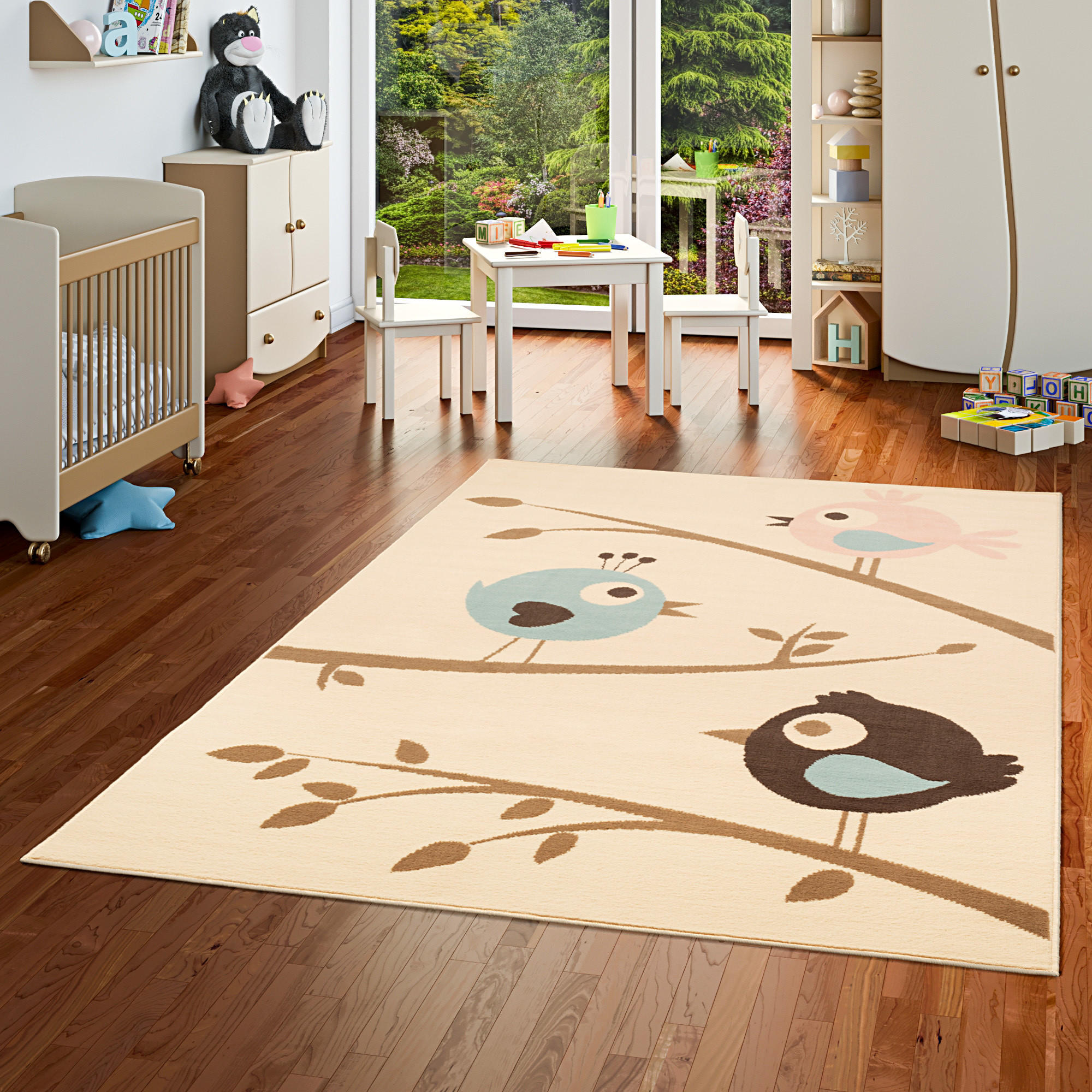 KINDERTEPPICH TRENDLINE VÖGEL PASTELL BEIGE BLAU - Beige, Textil (185/270cm) - Pergamon