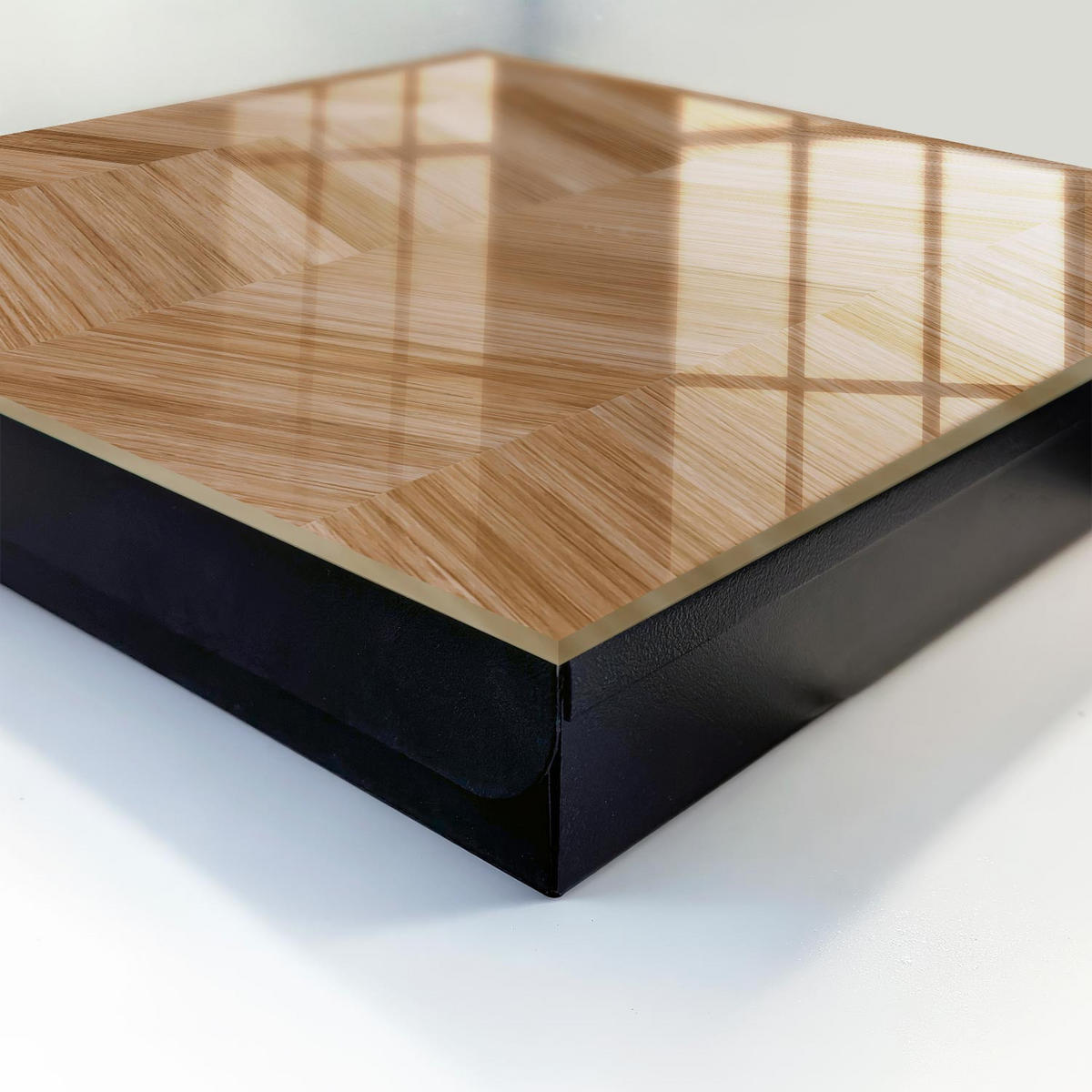 SCHLÜSSELBOX Schwarz 30x30 cm- Türöffnung nach rechts - Holz-Fischgrätmuster - Braun, Metall (30/30/5cm) - TULUP