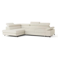 ECKSOFA FAVIEN L-S Creme Boucle-Stoff mit Schlaffunktion - Creme, Holz (257/190cm) - MASSENO