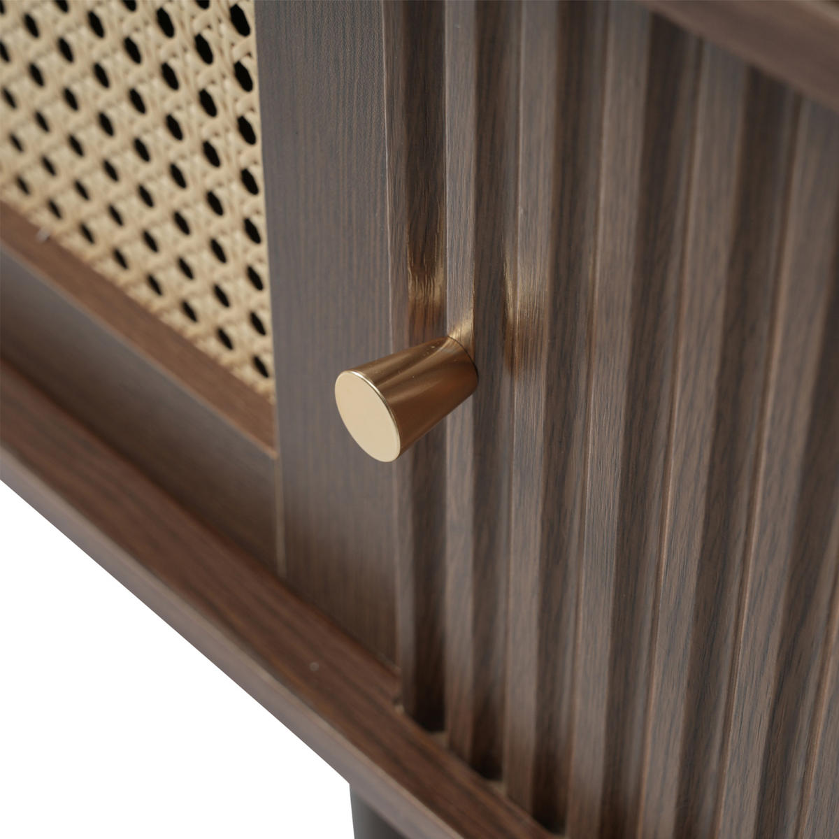 TV-LOWBOARD ovaler mit 1 Schublade und 2 Türen, Rattan-Design, MDF, dunkle Walnussfarbe - Braun, Holz/Metall (40/40/180cm) - GENKI LIVING