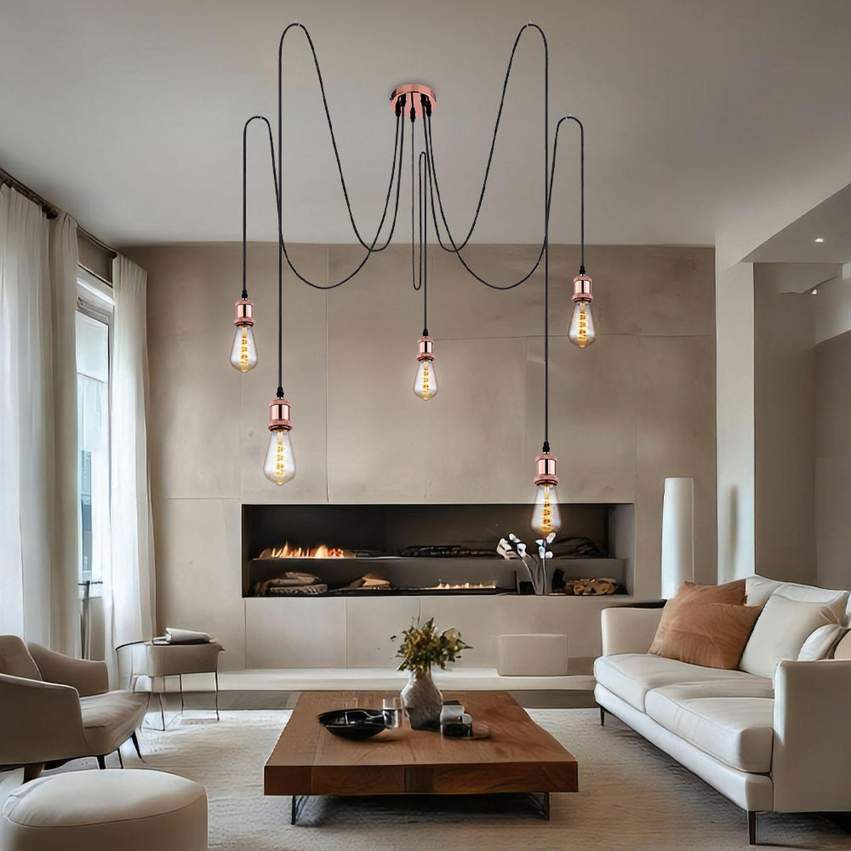 HÄNGELEUCHTE Kupfer Textil Schwarz - Kupferfarben, Metall (11.7/11.7/200cm) - Globo Lighting